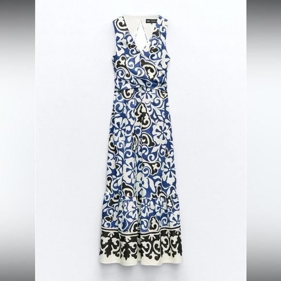 New ZARA Printed Wrap Open Back Midi Dress - Picture 4 of 6